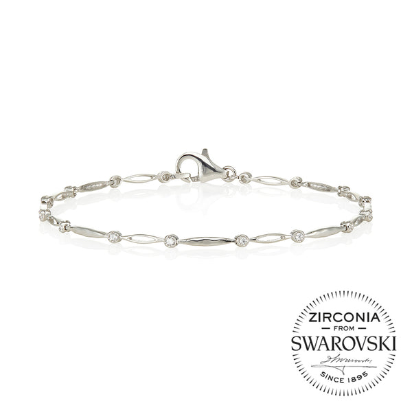 Alternating hollow and plain links and small CZ bracelet (0.20ct)