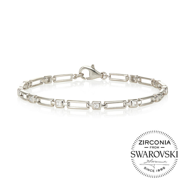 Alternating hollow link and single stone rubover princess cut bracelet (0.60ct)