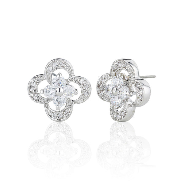 Silver Art Deco Clover Stud Earrings