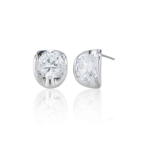 Silver Petal Solitaire Stud Earrrings