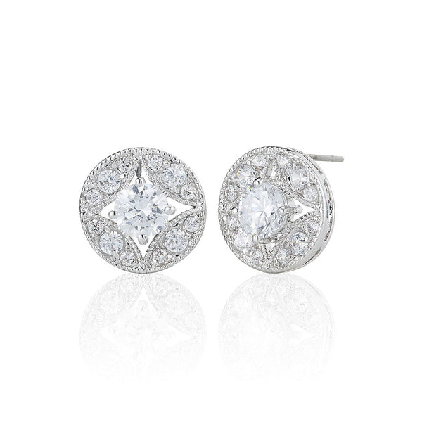 Silver Art Deco Stud Earrings