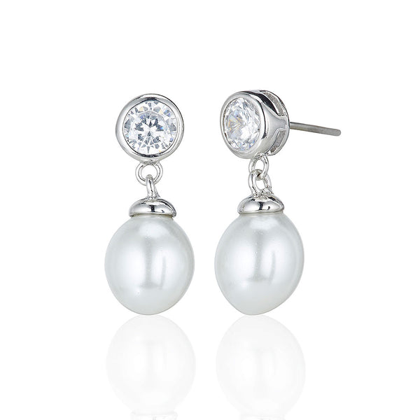 Silver Pearl Drop Stud Earrings