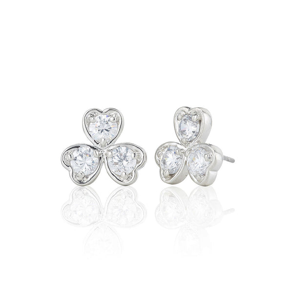 Silver Three Heart Stud Earrings