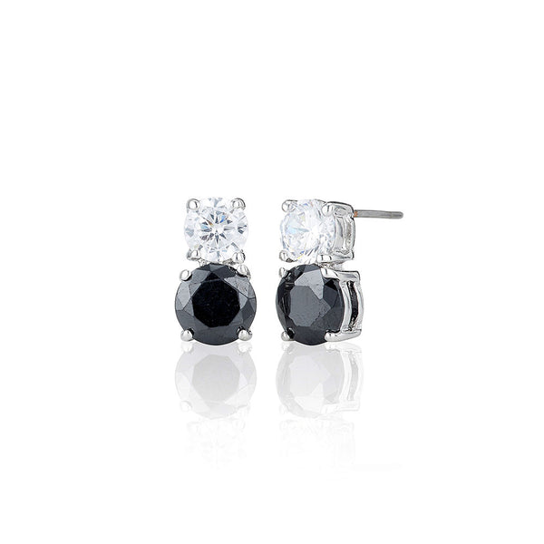 Silver Black & White Stud Earrings