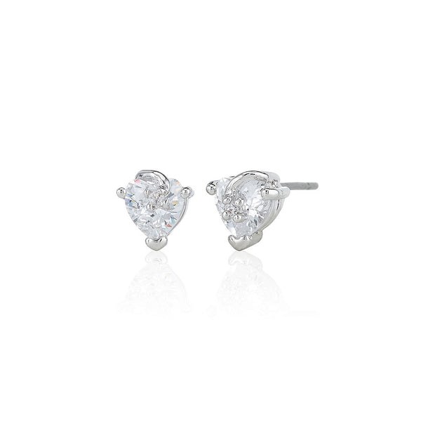 Silver Solitaire Heart Stud Earrings
