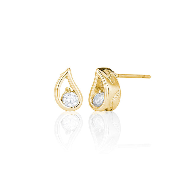 Gold Solitaire Tear Stud Earrings
