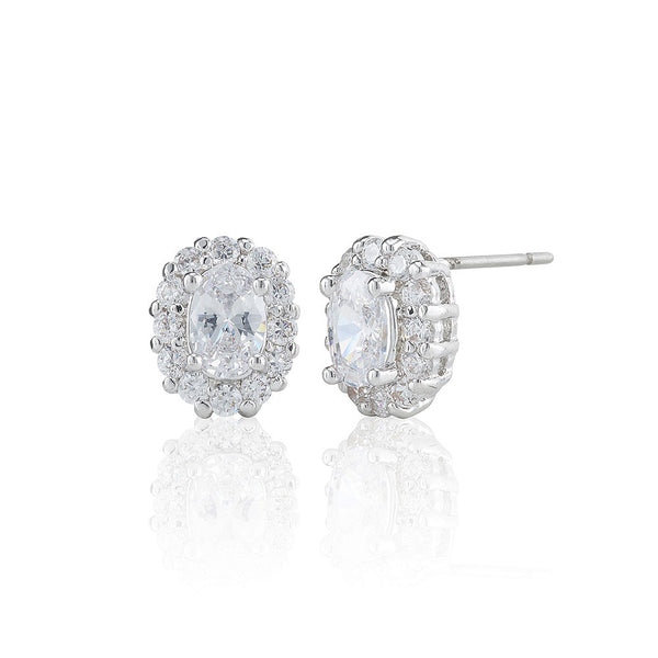 Silver Oval Surround Set Stud Earrings