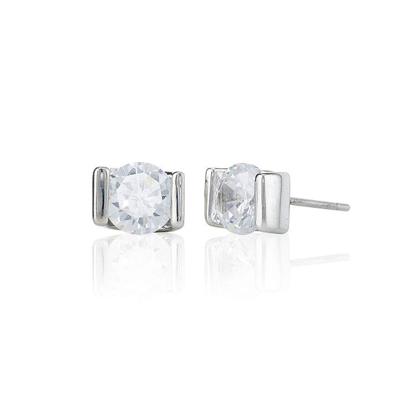 Silver 6mm Bar Set Solitaire Stud Earrings