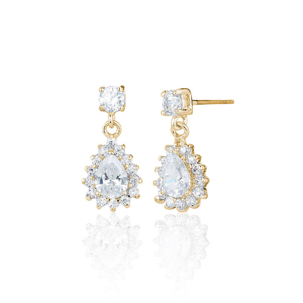 Gold Surround Set Pear Drop Earrings