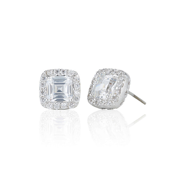 Silver Surround Set Solitaire Stud Earrings