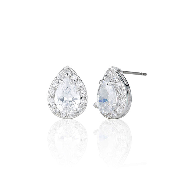 Silver Surround Set Pear Stud Earrings