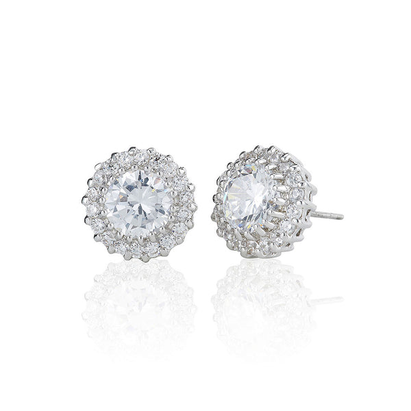 Silver Surround Set Solitaire Stud Earrings
