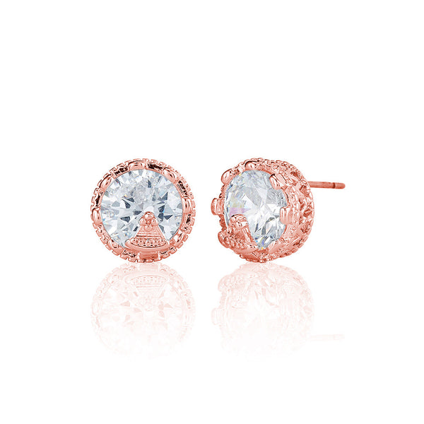 Rose Millgrain Solitaire Stud Earrings