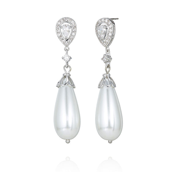 Silver Antique Pearl Drop Earrings