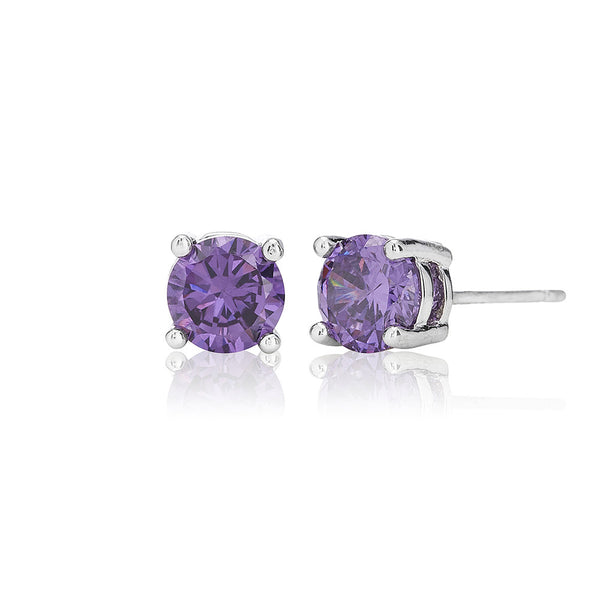 6mm Purple Solitaire Stud Earrings