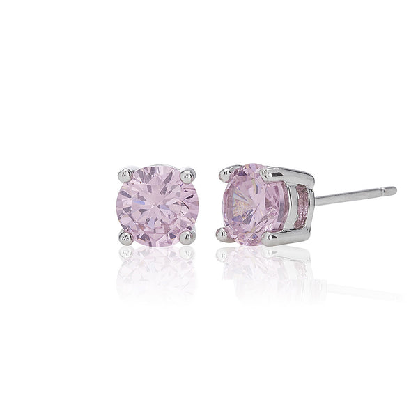 6mm Pink Solitaire Stud Earrings