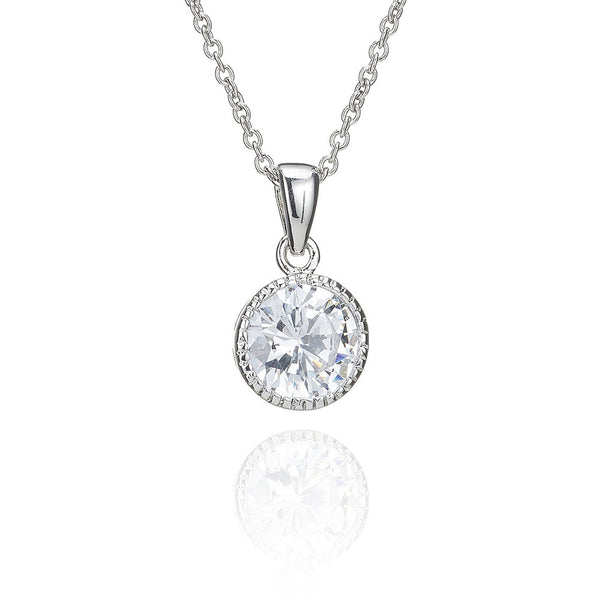 Silver Millgrain Solitaire Pendant