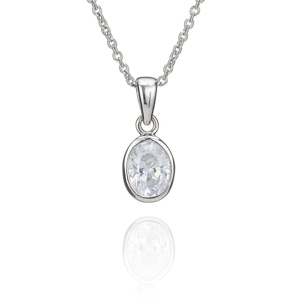 Silver Oval Solitaire Pendant