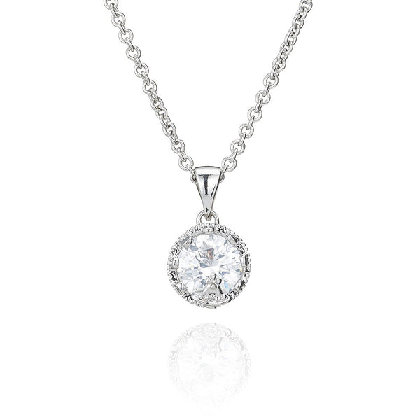 Silver Millgrain Solitaire Pendant