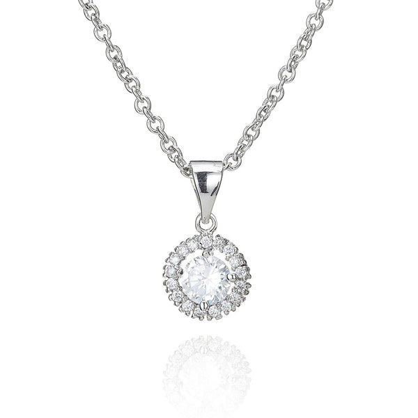 Silver Surround Set Solitaire Pendant