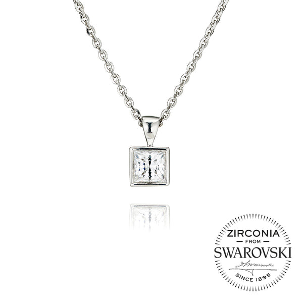 Single Stone, Rubover, Princess Cut Pendant Necklace (0.90ct)