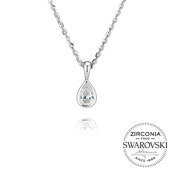 Single Stone, Rubover, Pear Cut Pendant Necklace (0.33ct)