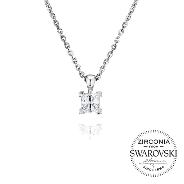 Single Stone, Four Claw, Princess Cut Pendant Necklace (0.90ct)