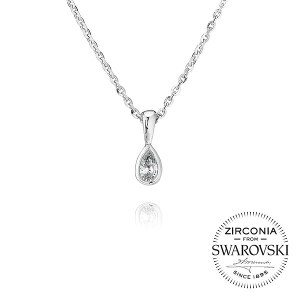 Single Stone, Rubover, Pear Cut Pendant Necklace (0.25ct)