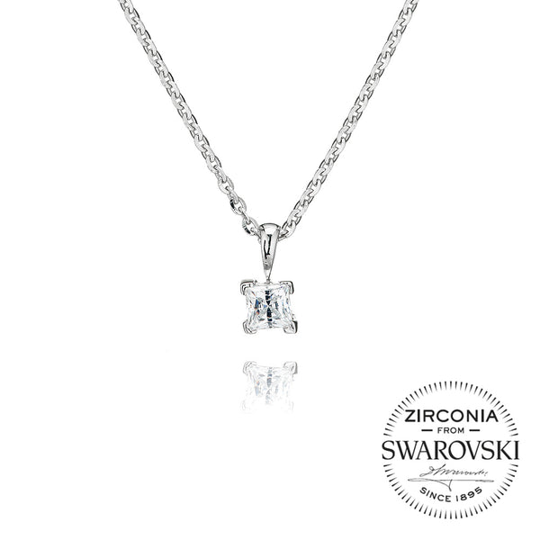 Single Stone, Four Claw, Princess Cut Pendant Necklace (0.45ct)