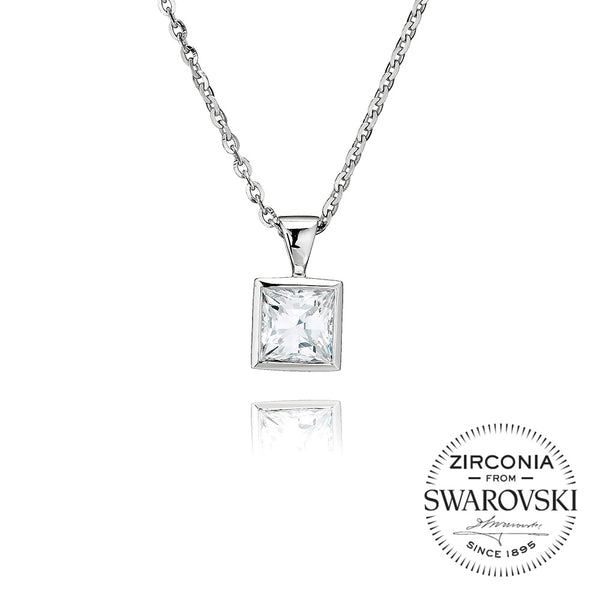 Single Stone, Rubover, Princess Cut Pendant Necklace (1.00ct)