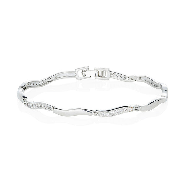 Silver Curvy Stone Set Bracelet