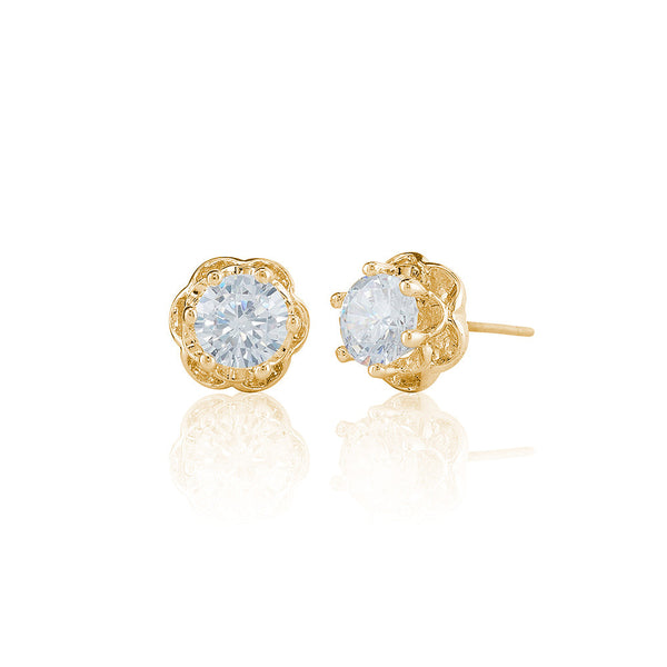 Gold Antique Six-Claw Solitaire Stud Earrings