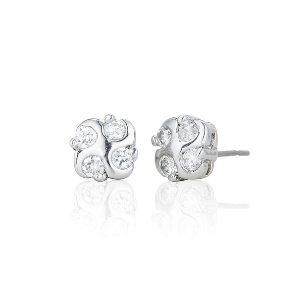 Silver Four Stone Stud Earrings