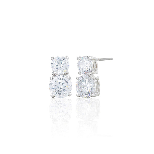 Silver Two Stone Stud Earrings