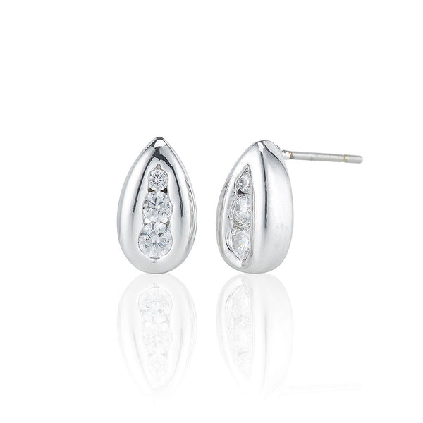 Silver Trilogy Pear Stud Earrings