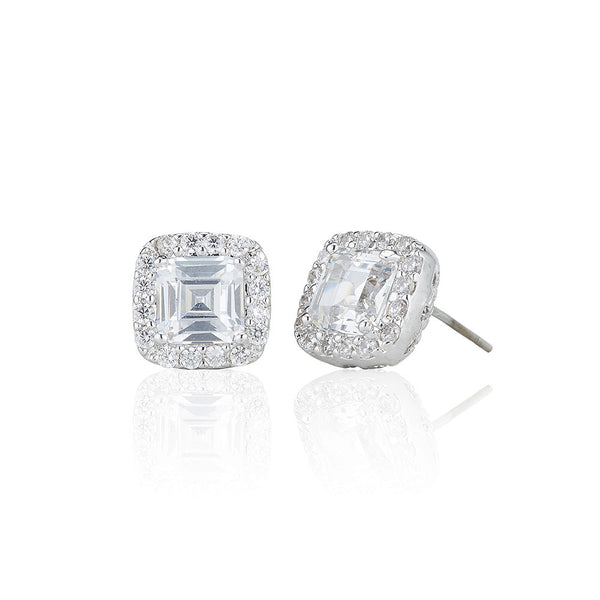 Silver Surround Set Solitaire Stud Earrings