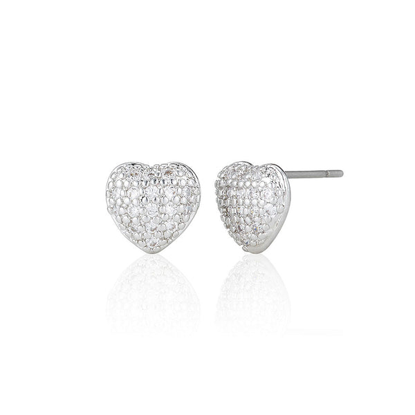 Silver Pave Heart Stud Earrings