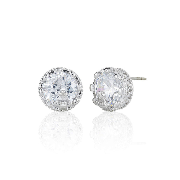 Silver Millgrain Solitaire Stud Earrings