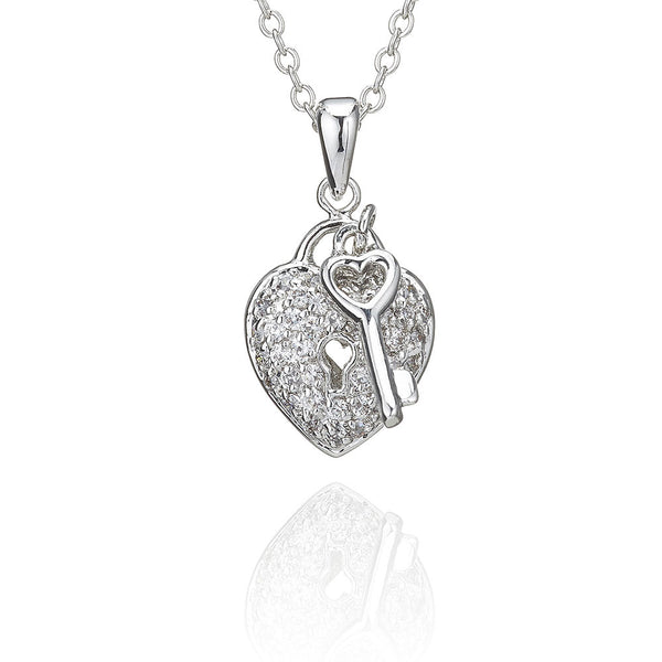 Silver Heart & Key Pendant