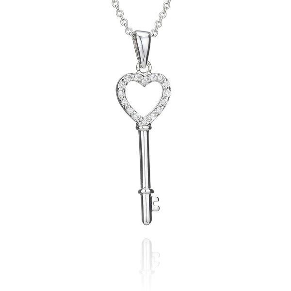 Silver Heart Key Pendant