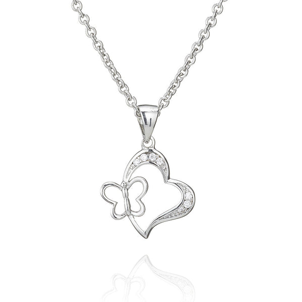 Silver Heart and Butterfly Pendant