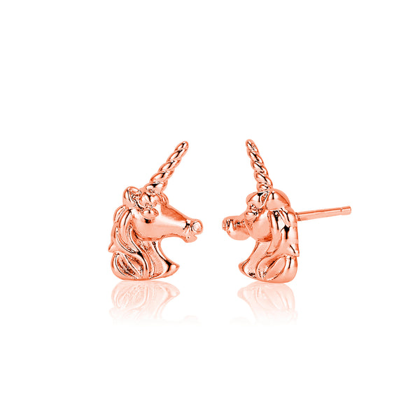 Unicorn Stud Earrings in Rose Gold