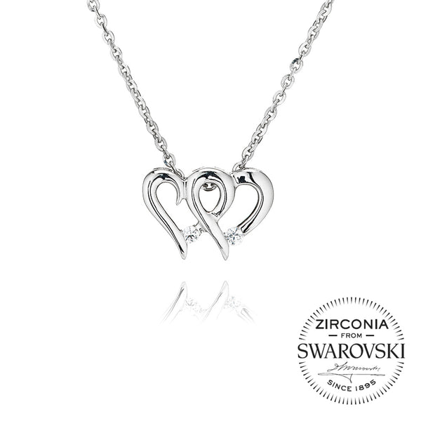 Double Heart Pendant Necklace With Single Stones (0.10ct)